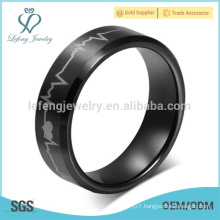 European laser men's black tungsten Rings electrocardiogram